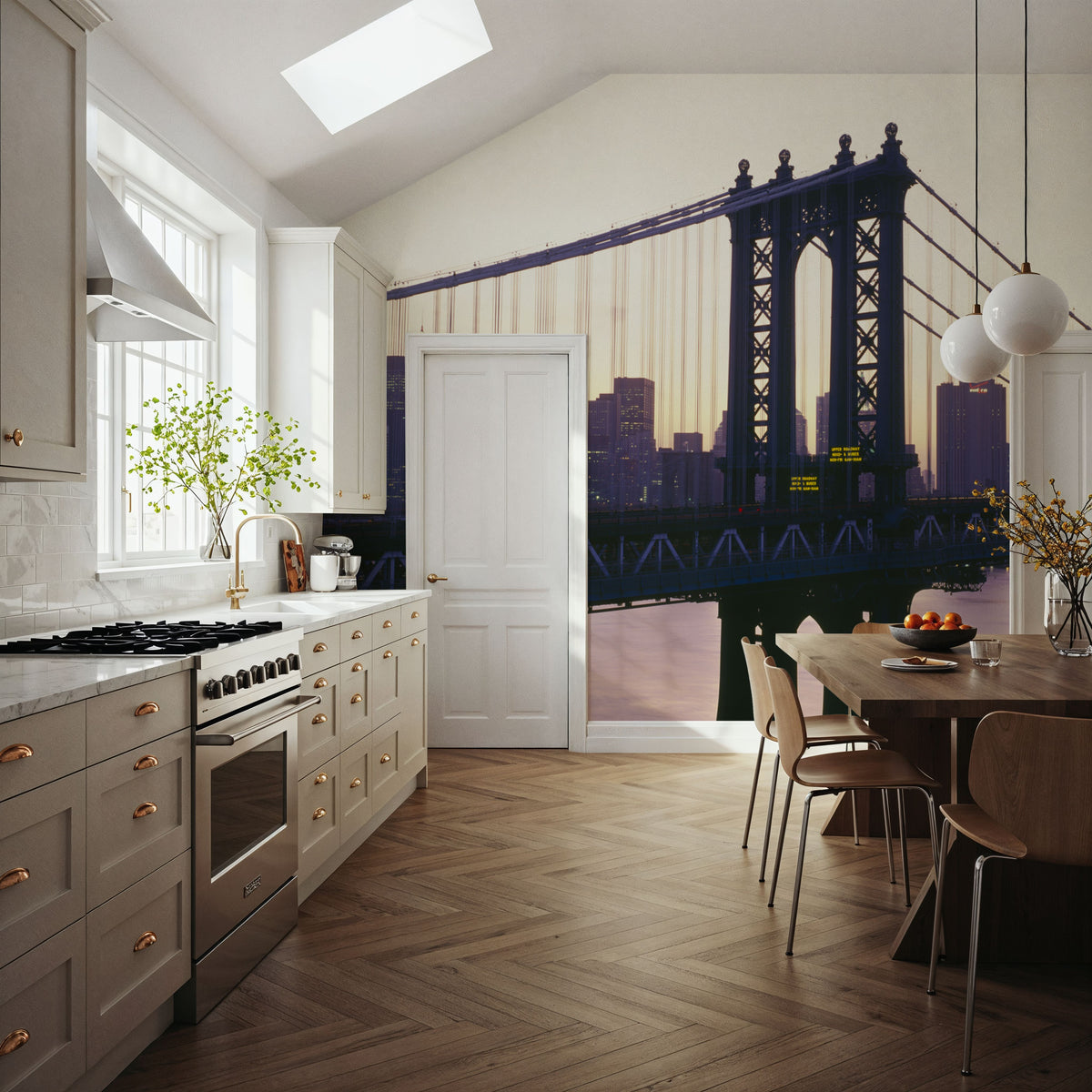 Golden Hour Brooklyn Bridge Reflections Mural Wallpaper - room preview 06