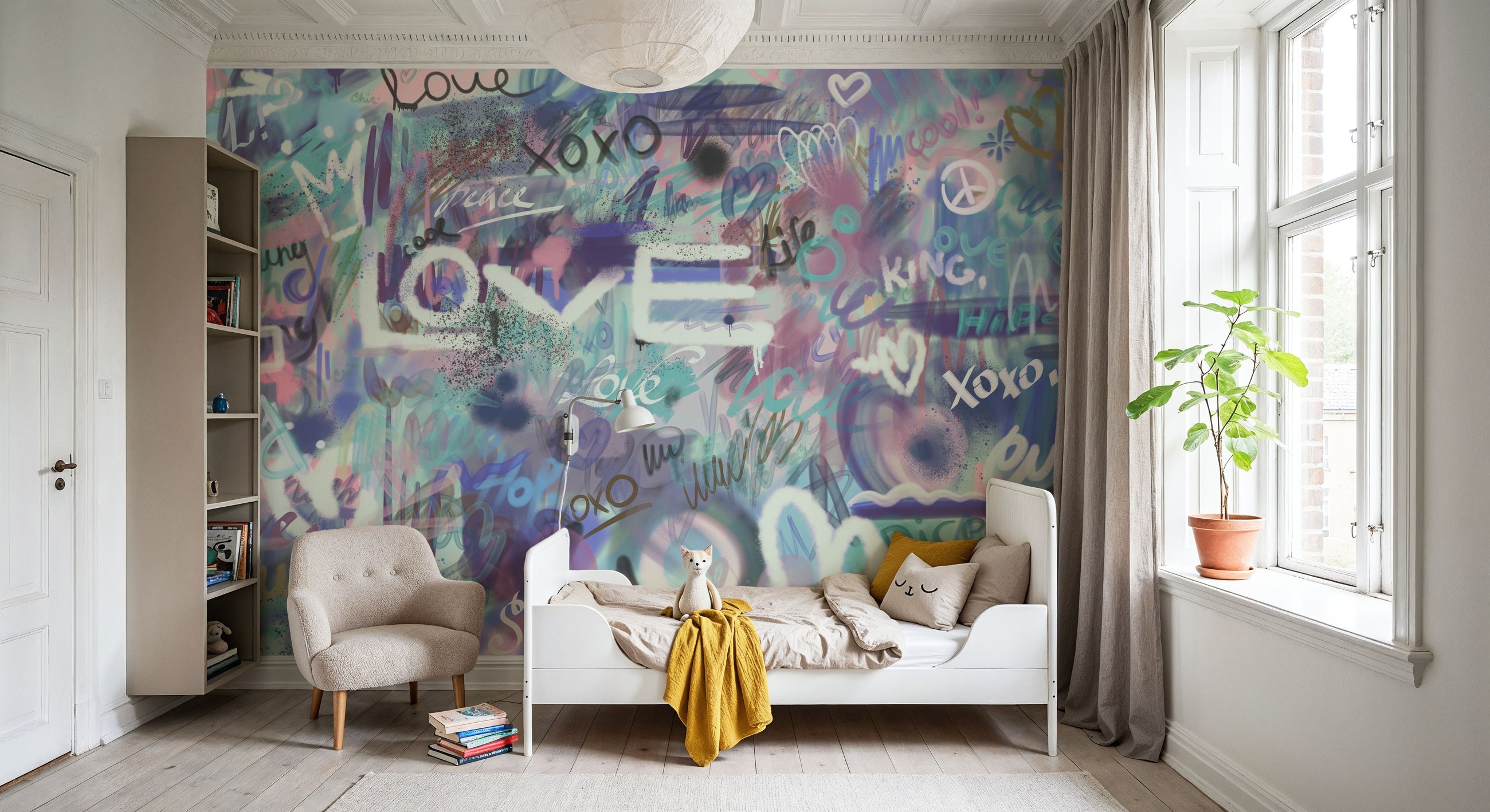 Graffiti Love, Purple Mural Wallpaper