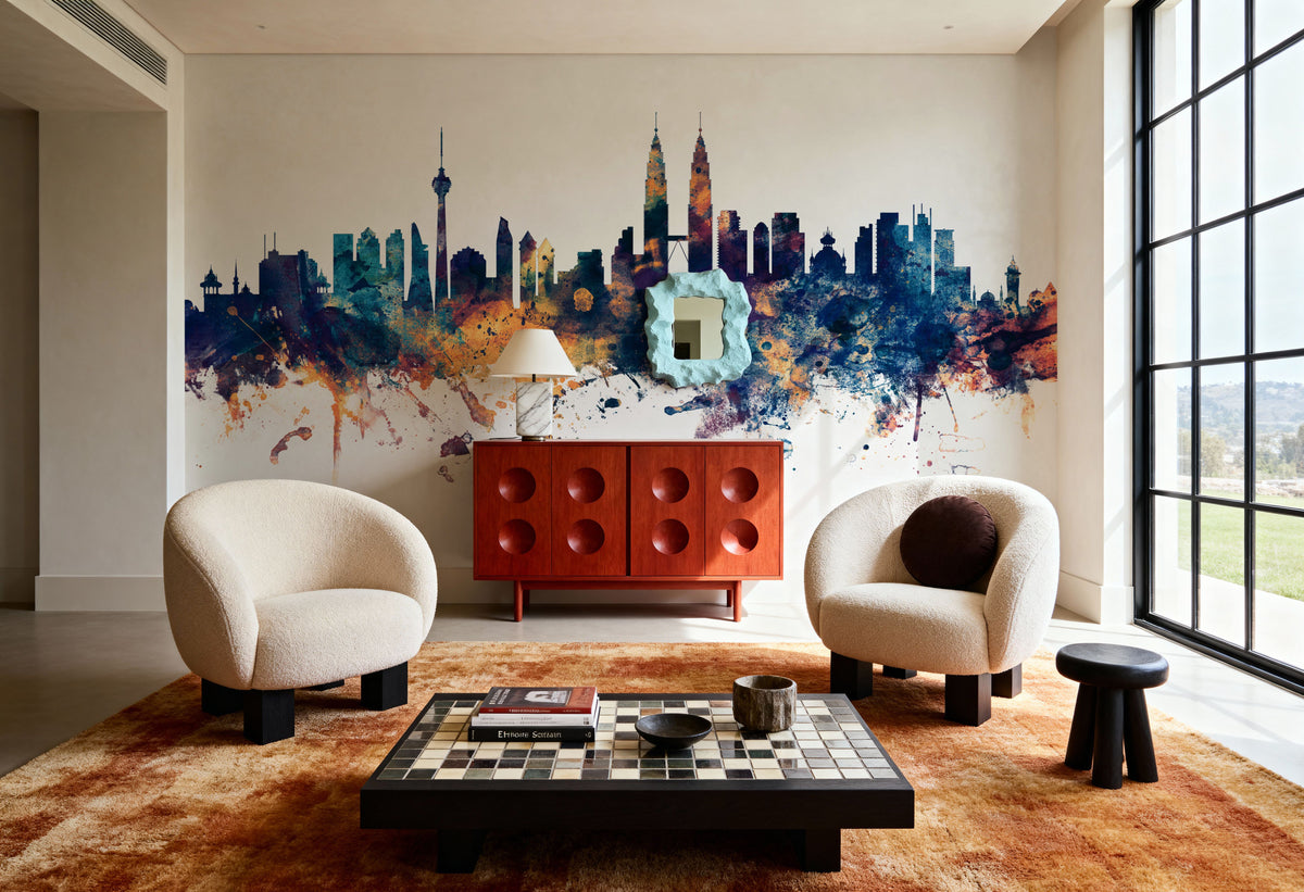 Kuala Lumpur Skyline Blue & Bronze Mural Wallpaper - room preview 06