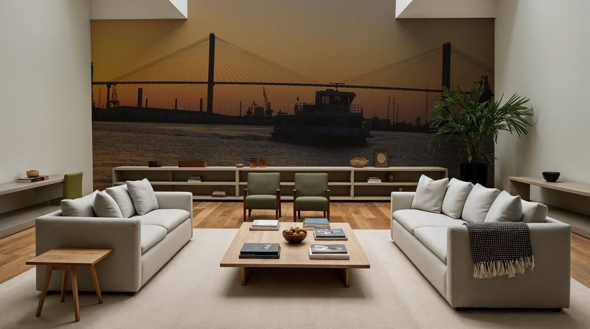 Golden Bridge Silhouette, Mural Wallpaper - room preview 06
