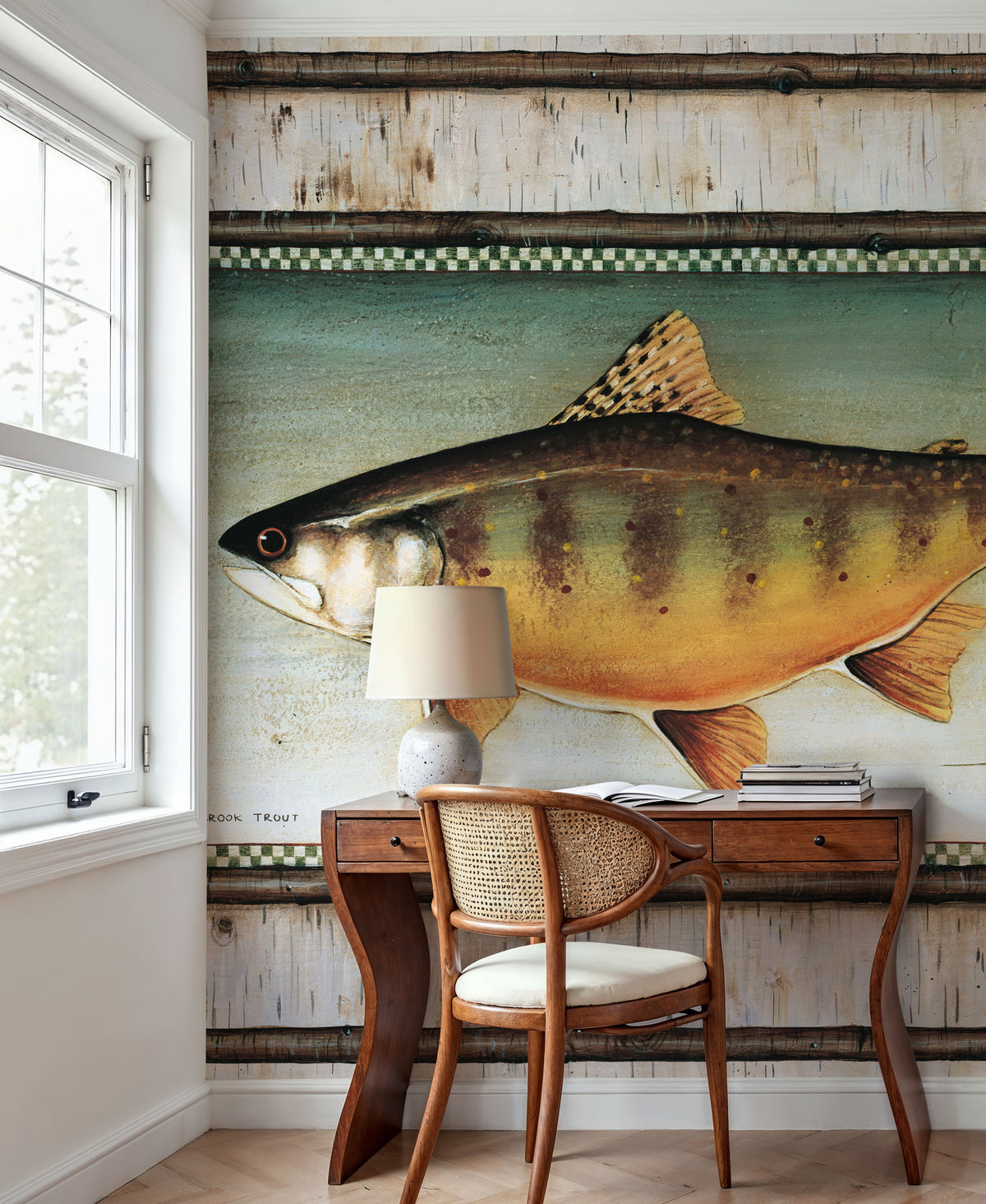 Brook Trout Birch Border Mural Wallpaper - room preview 06
