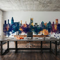 Wigan England Skyline Blue & Bronze Mural Wallpaper - room preview 06