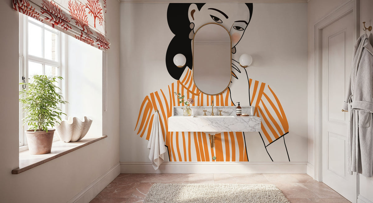 Woman in Striped Blouse II Mural Wallpaper - room preview 06