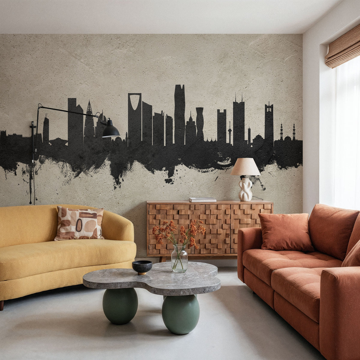 Riyadh Saudi Arabia Skyline Concrete Mural Wallpaper - room preview 06