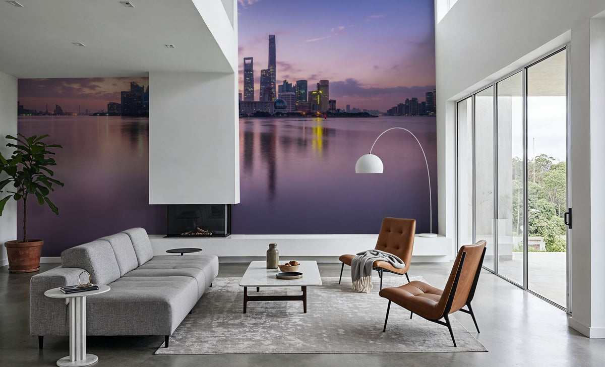Pudong Sunrise Pink Mural Wallpaper - room preview 06