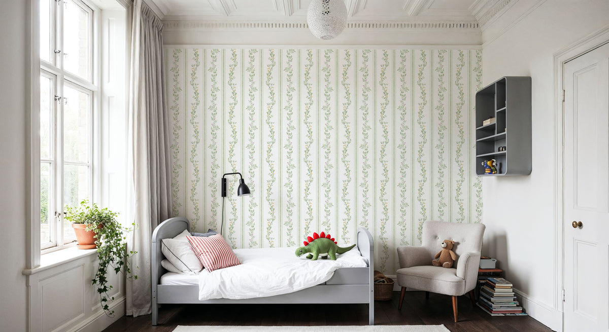 Botanical Pinstripe Mural Wallpaper - room preview 06