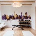 Limerick Ireland Skyline Purple & Gold Mural Wallpaper - room preview 06
