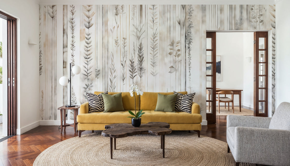Botanical Wall Beige Mural Wallpaper - room preview 06