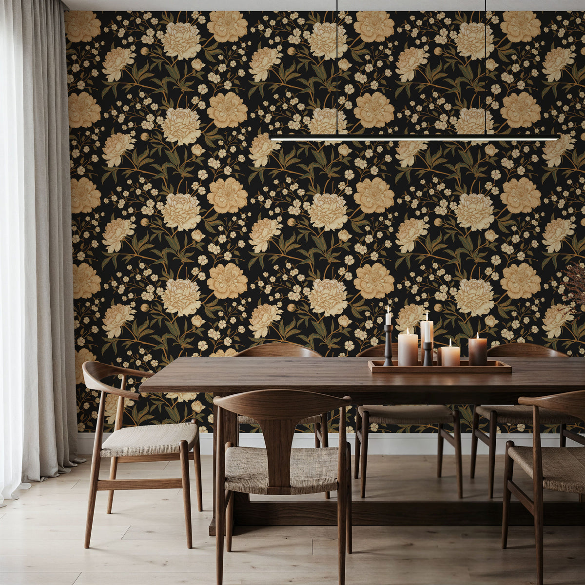 Vintage Peonies Pattern Mural Wallpaper - room preview 06