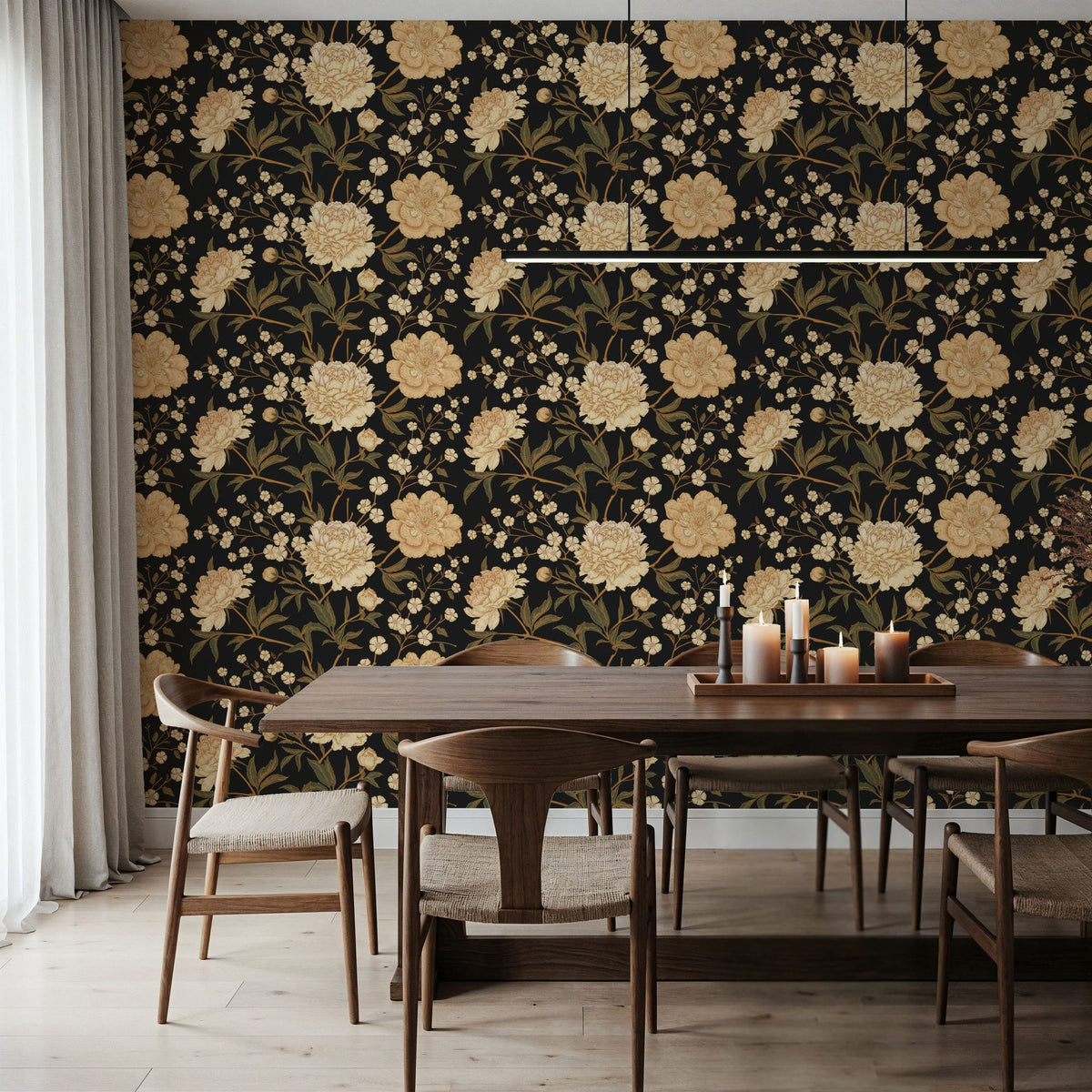 Vintage Peonies Pattern Mural Wallpaper - room preview 06