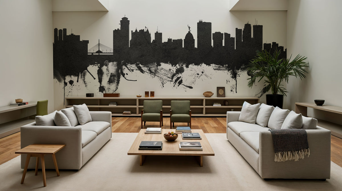 Winnipeg Canada Skyline Black & White Mural Wallpaper - room preview 06