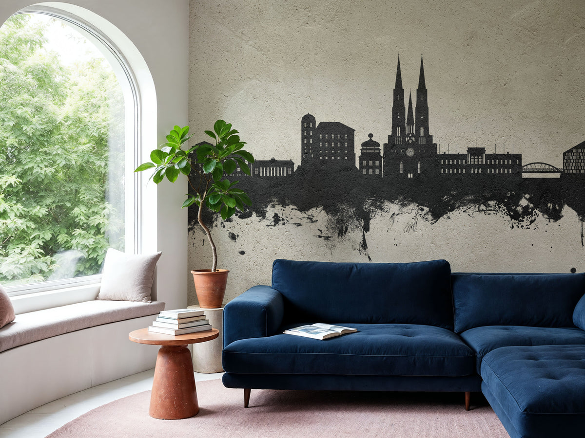 Uppsala Skyline Concrete Mural Wallpaper - room preview 06