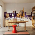 Oslo Skyline Purple & Gold Mural Wallpaper - room preview 06