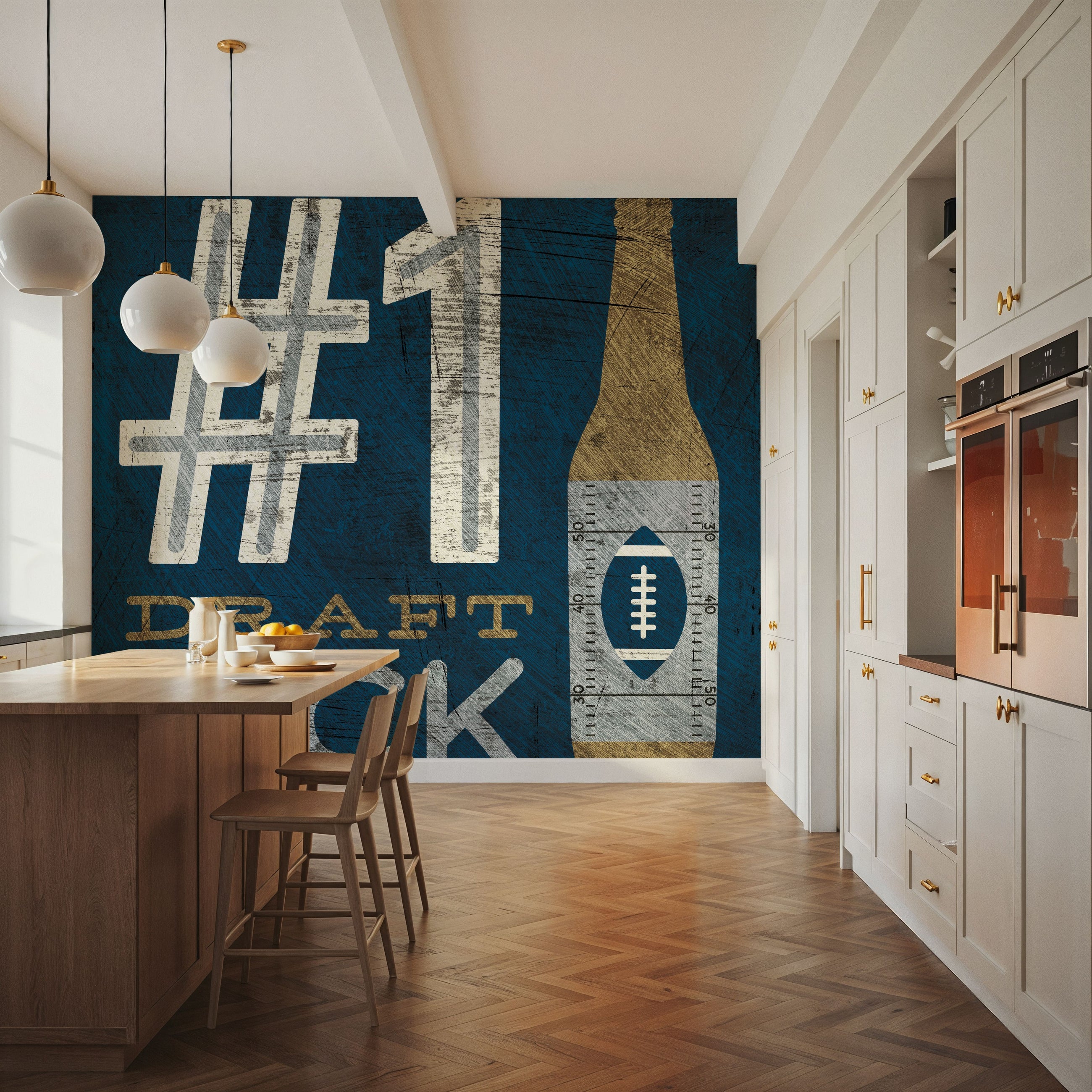 Football III Blue Mural Wallpaper