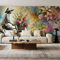 Vibrant Floral Cyclist Mural Wallpaper - room preview 06