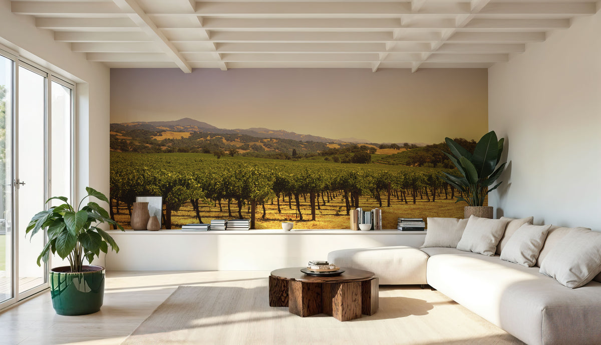 Golden Vineyard Vista Mural Wallpaper - room preview 06