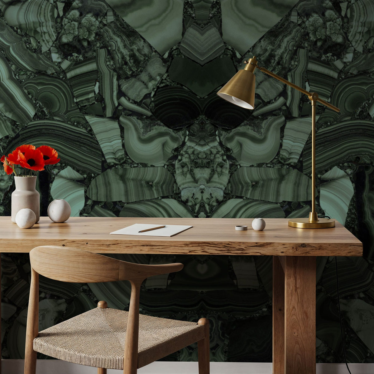 Malachite Vortex, Forest Green Mural Wallpaper - room preview 06