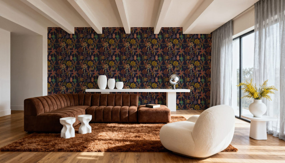 Statement Palms Petite, Midnight Mural Wallpaper - room preview 06