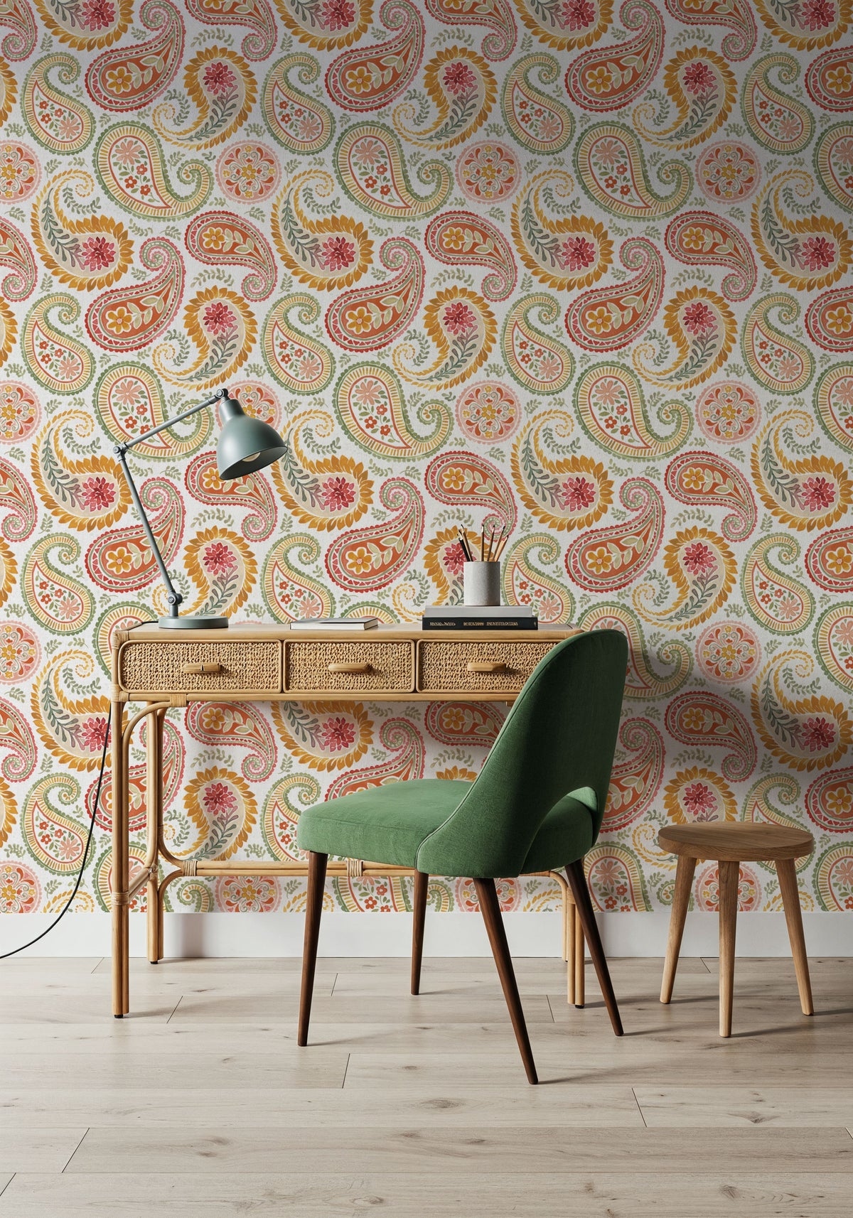 Harvest Paisley White Mural Wallpaper - room preview 06