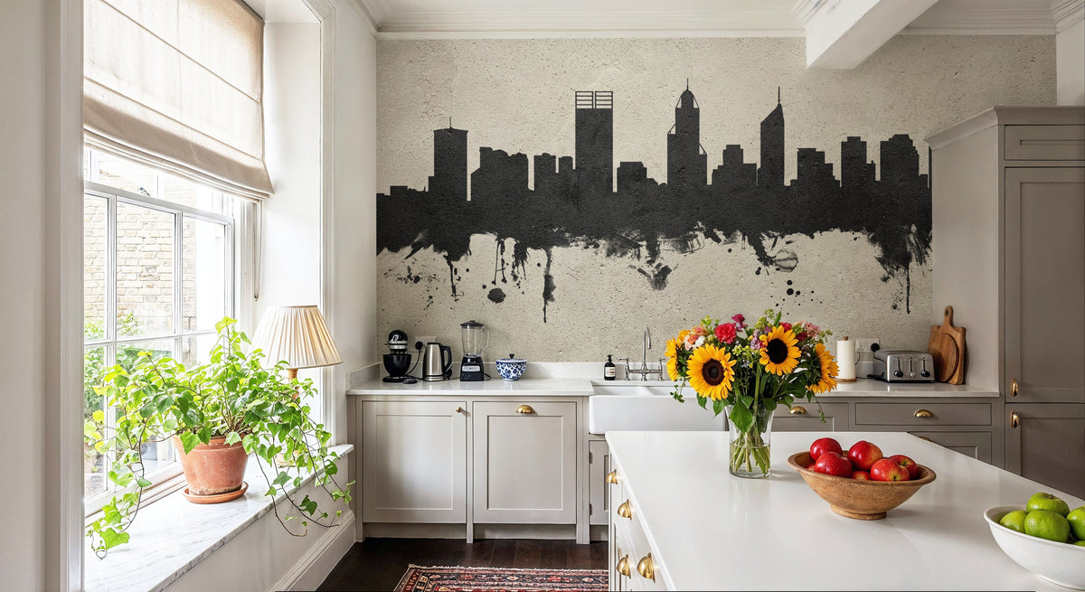 Perth Australia Skyline Concrete Mural Wallpaper - room preview 06