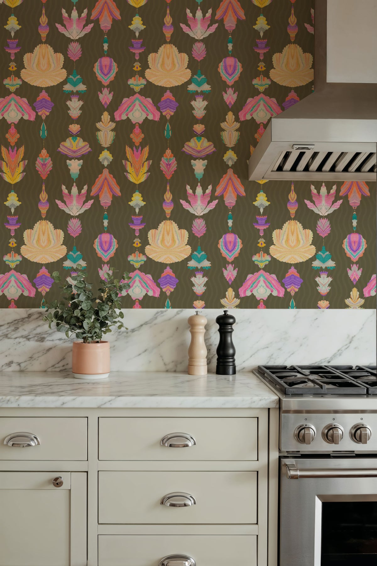 Marble Flowers, Khaki Mural Wallpaper - room preview 06
