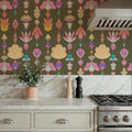 Marble Flowers, Khaki Mural Wallpaper - room preview 06