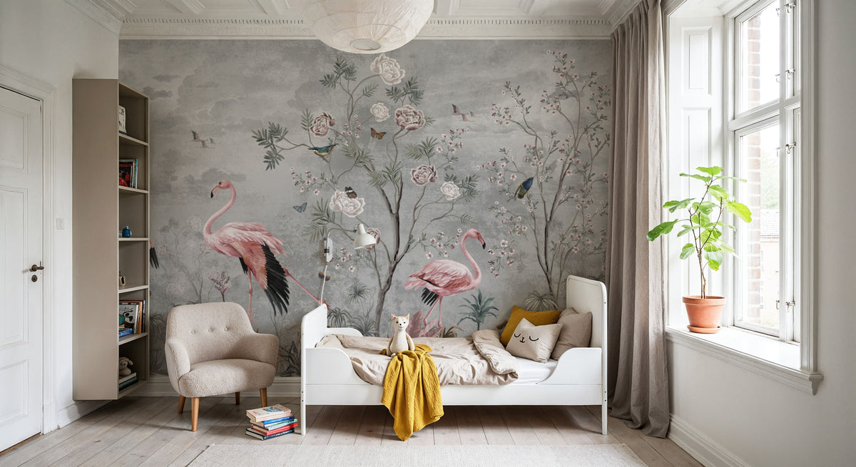 Flamingo Tapestry Mural Wallpaper - room preview 06
