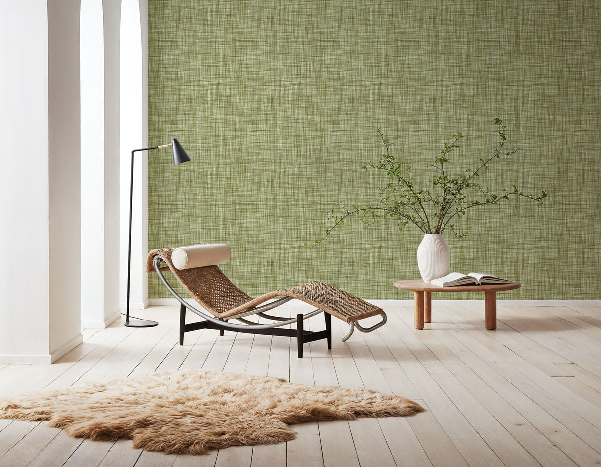 Mottled Linen Effect, Olive Green Mural Wallpaper - room preview 06