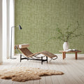 Mottled Linen Effect, Olive Green Mural Wallpaper - room preview 06