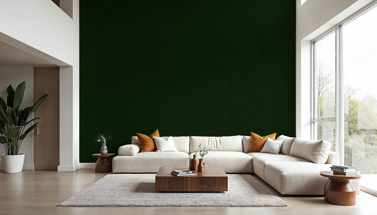 Mottled Linen Effect, Forest Green Mural Wallpaper - room preview 06