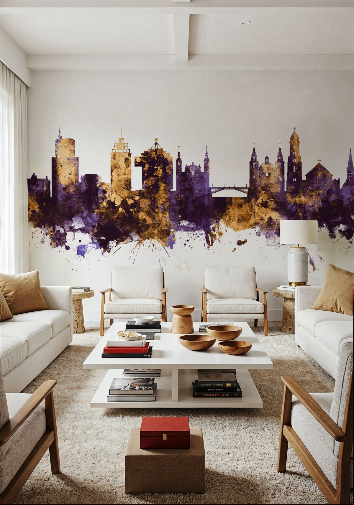Ljubljana Slovenia Skyline Purpl & Gold Mural Wallpaper - room preview 06