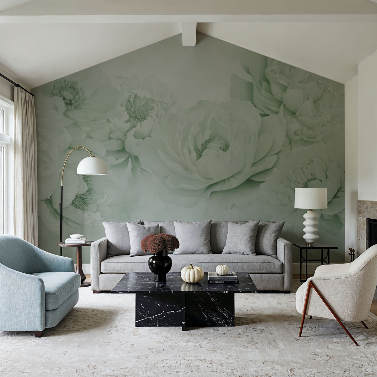 Transcendent Peony, Pistachio Mural Wallpaper - room preview 06