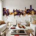 Tewkesbury England Skyline Purple & Gold Mural Wallpaper - room preview 06