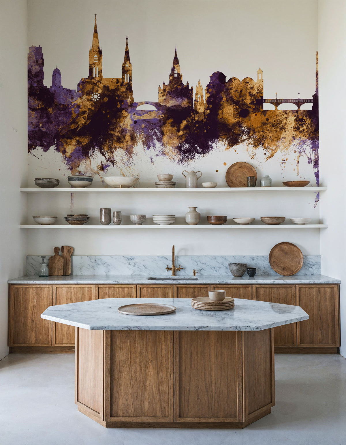 Cork Ireland Skyline Purple & Gold Mural Wallpaper - room preview 06