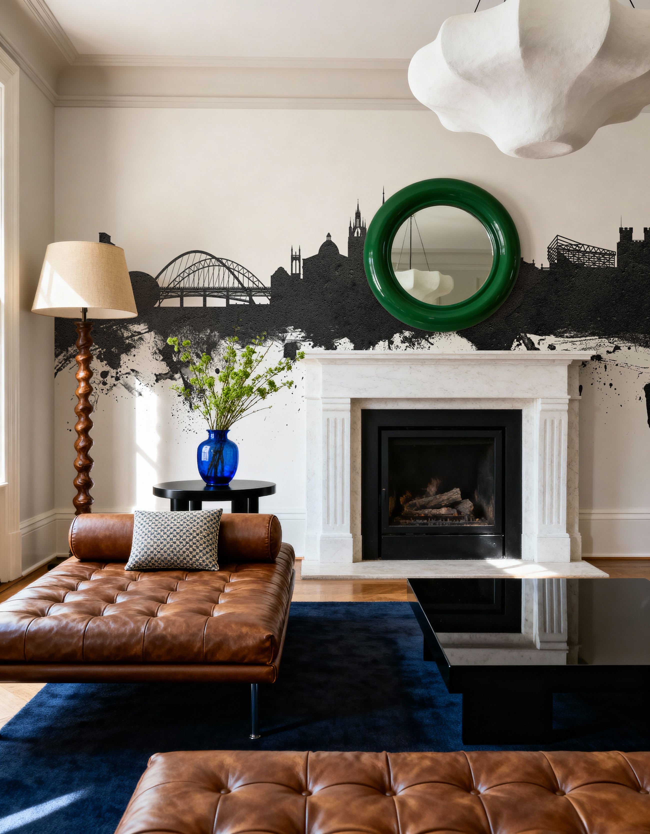 Newcastle England Skyline Black & White Mural Wallpaper