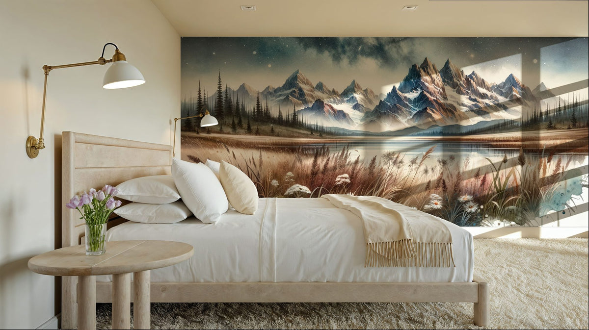 Starry Mountain Night Mural Wallpaper - room preview 06