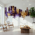 The Hauge Netherlands Skyline Purple & Gold Mural Wallpaper - room preview 06