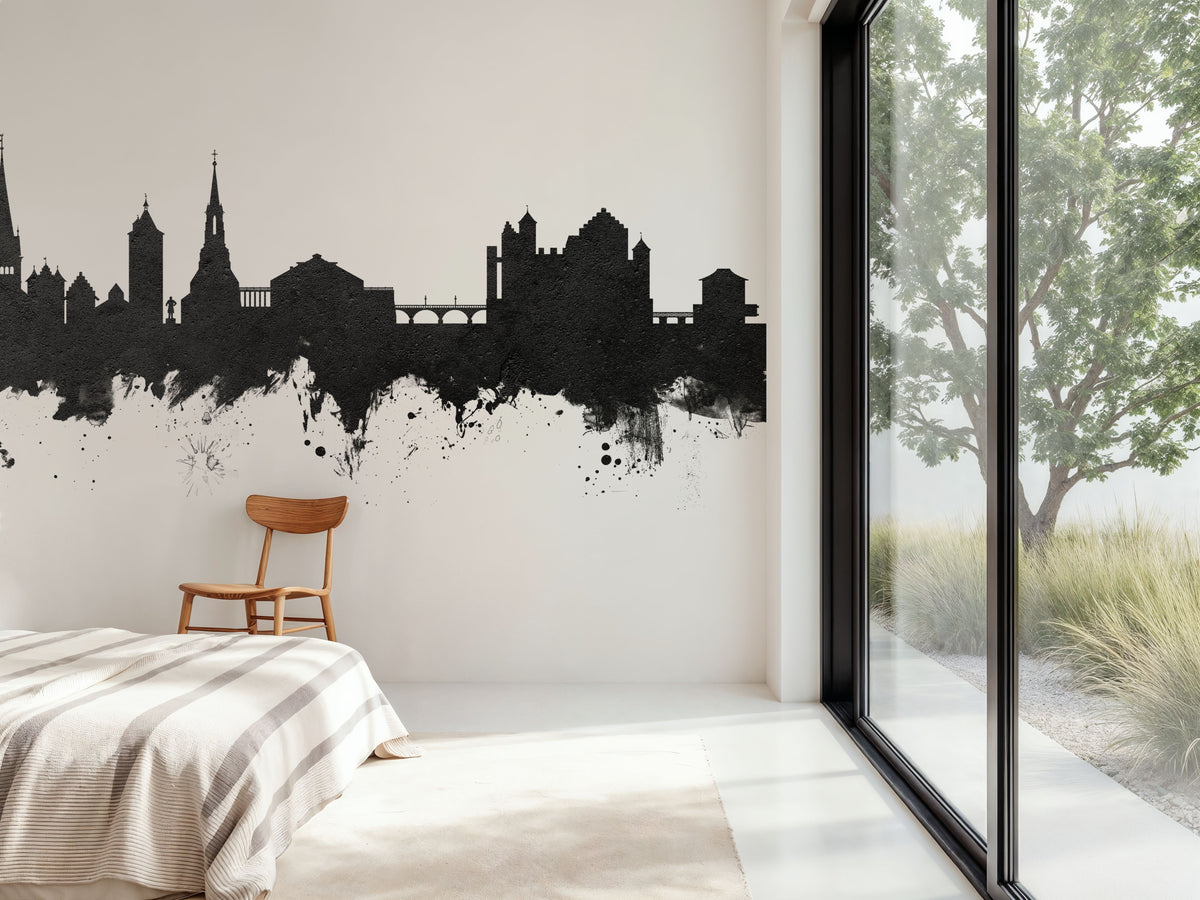 Schaffhausen Switzerland Skyline Black & White Mural Wallpaper - room preview 06
