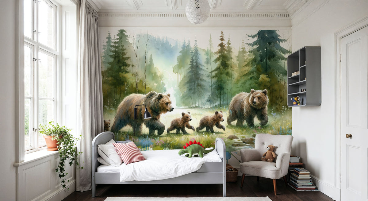 Watercolor Bear Family Mural Wallpaper - room preview 06