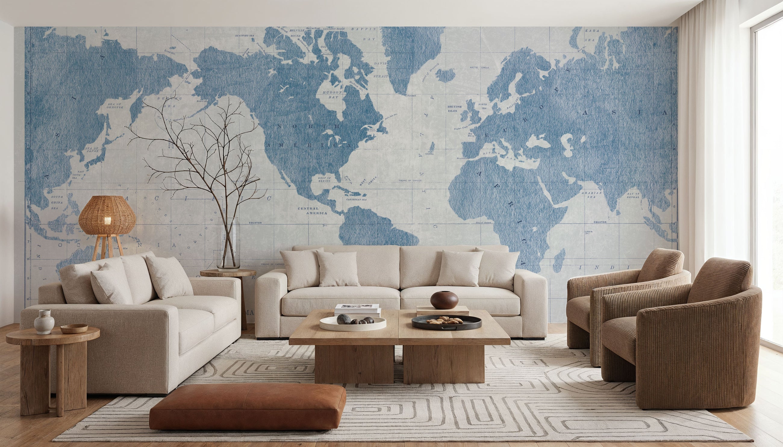 Blueprint World Map Mural Wallpaper