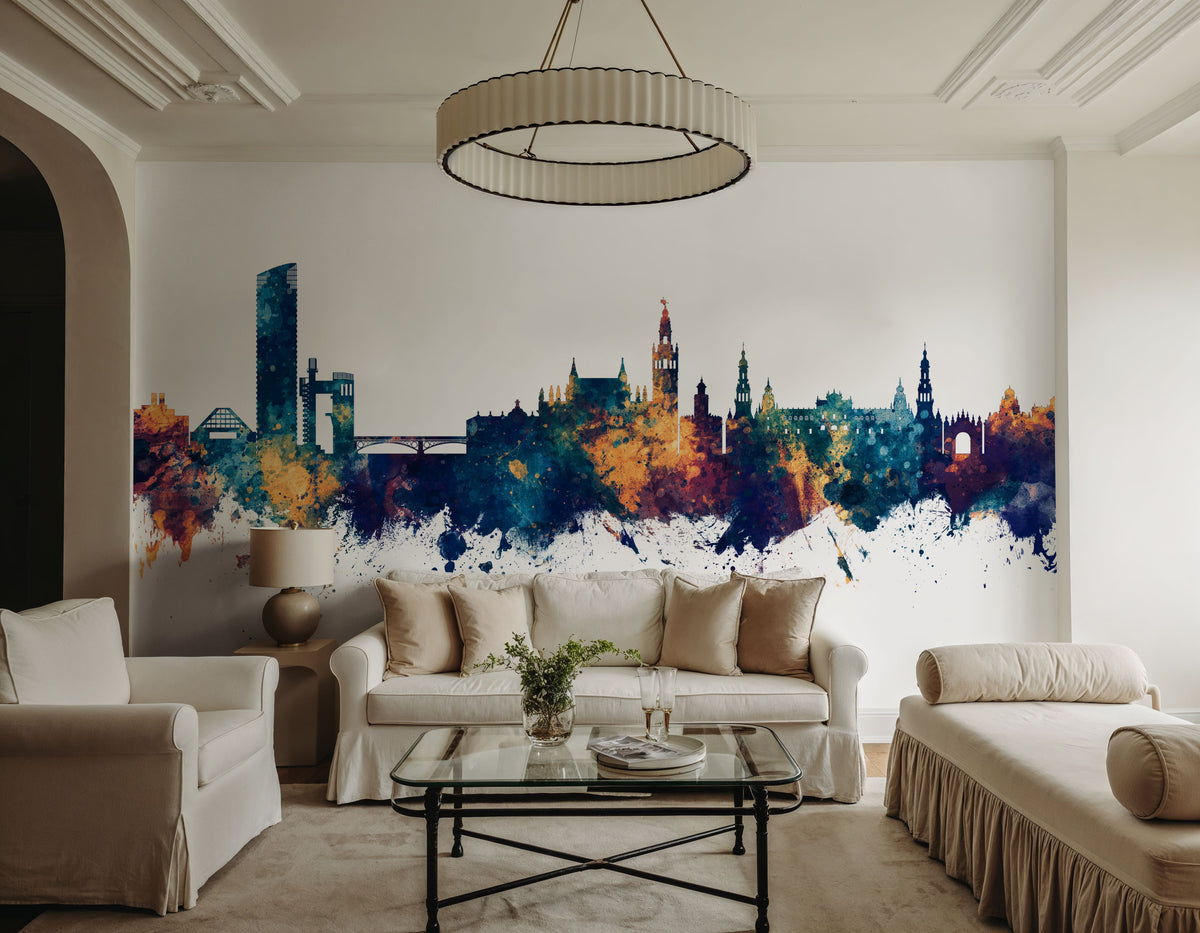 Sevilla Skyline Blue & Bronze Mural Wallpaper - room preview 06