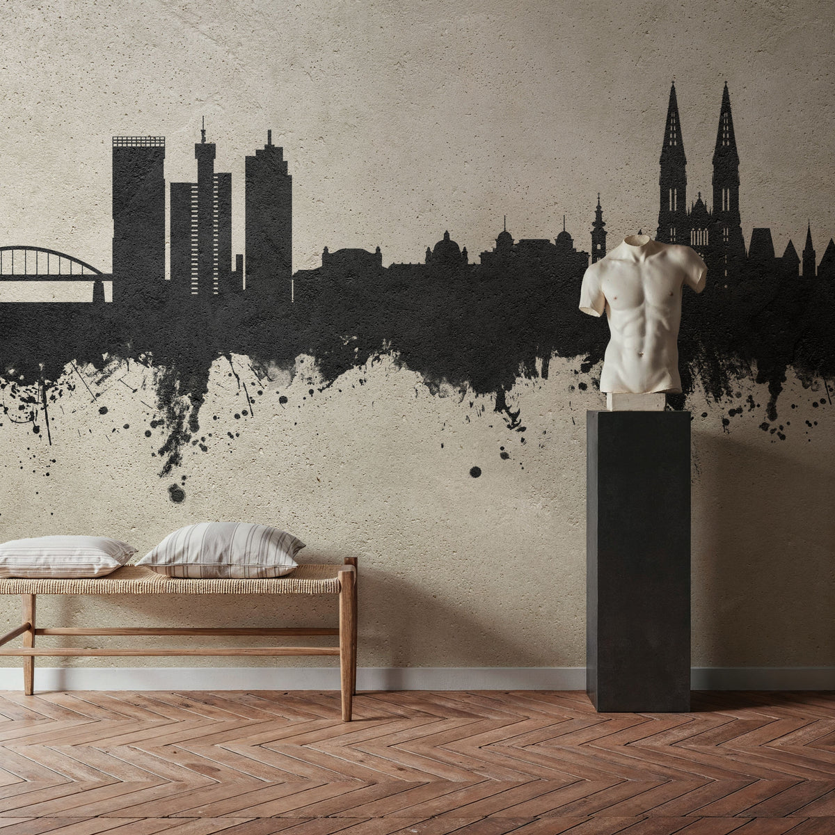 Zagreb Croatia Skyline Concrete Mural Wallpaper - room preview 06