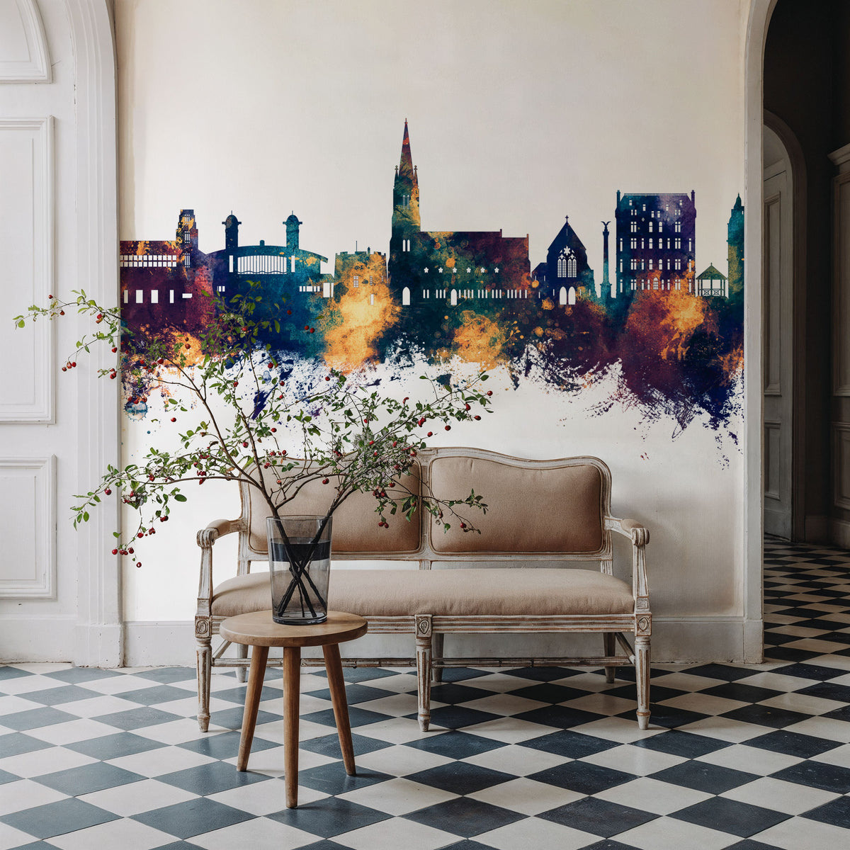 Felixstowe England Skyline Blue & Bronze Mural Wallpaper - room preview 06