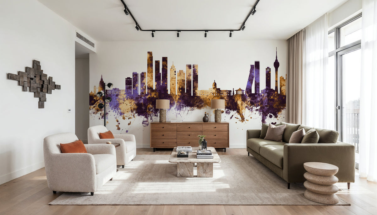 Colombo Sri Lanka Skyline Purple & Gold Mural Wallpaper - room preview 06