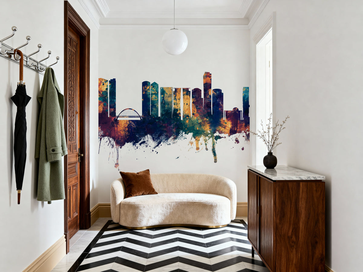 Tel Aviv Skyline Blue & Bronze Mural Wallpaper - room preview 06