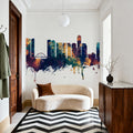 Tel Aviv Skyline Blue & Bronze Mural Wallpaper - room preview 06