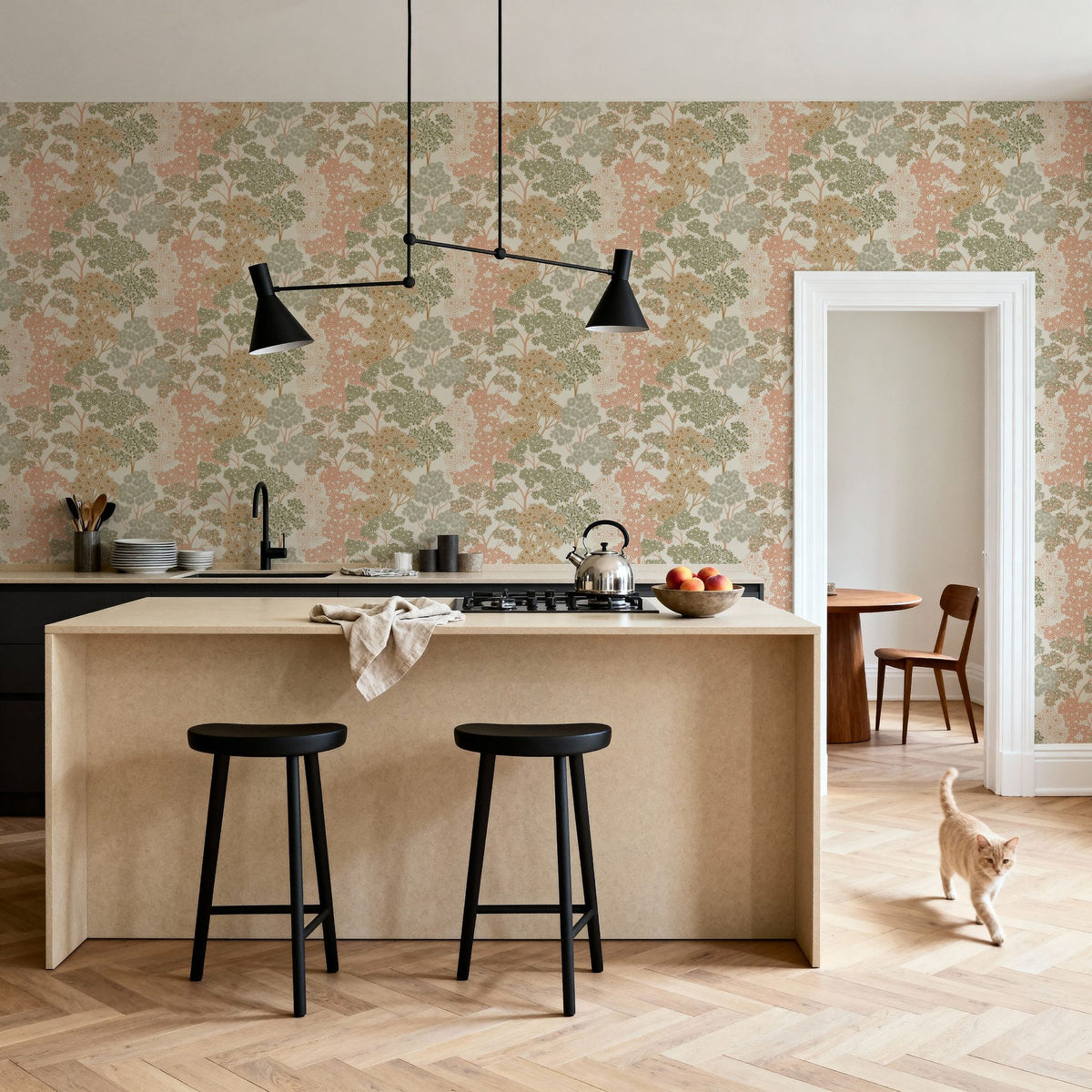 Overleaf Woodland Pattern, Green Mural Wallpaper - room preview 06