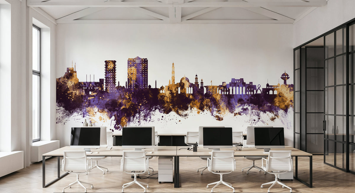 Muscat Oman Skyline Purple & Gold Mural Wallpaper - room preview 06
