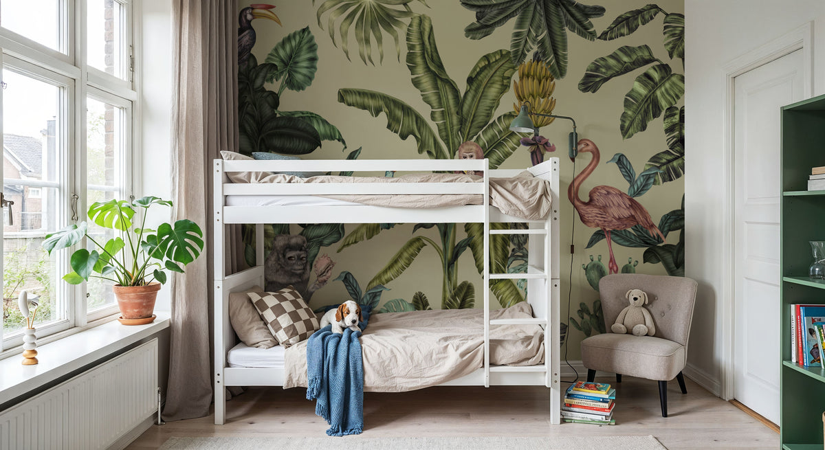 Monkeys with Birds, Laurel Mural Wallpaper - room preview 06