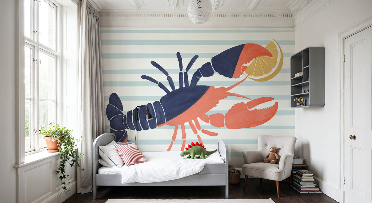 Chillin Lobster Stripes Mural Wallpaper - room preview 06